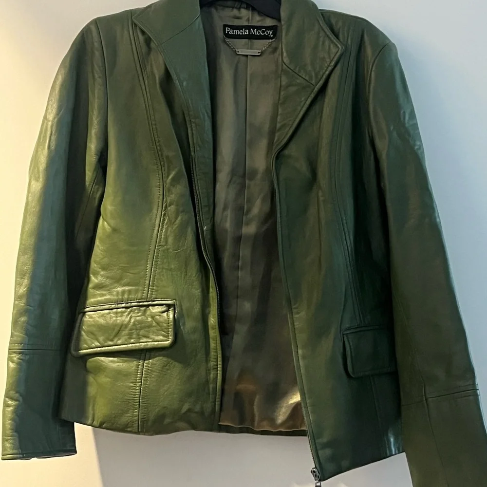 Pamela McCoy Olive Leather Jacket - Picture 1 of 4